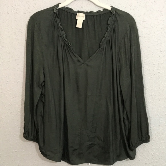 Chico’s Olive Green 3/4 Sleeve Blouse size S - Picture 1 of 9